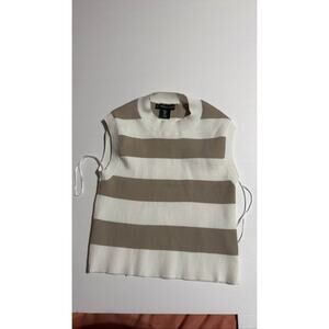 Sincerely Jules Women's Ribbed Striped Vest Top White Brown Cropped L